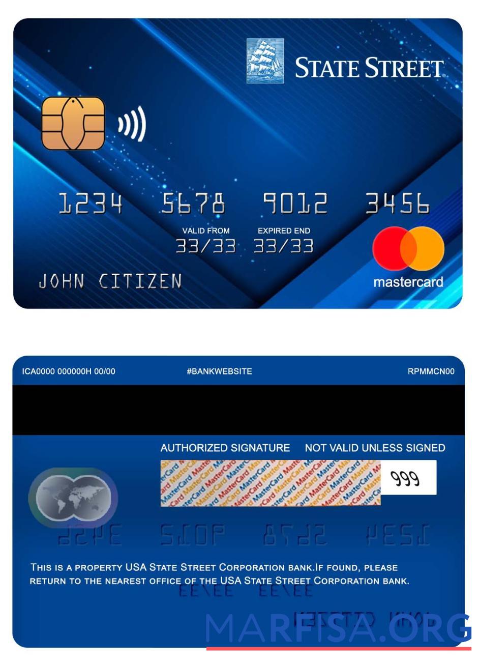 Printable USA State Street Corporation bank mastercard template